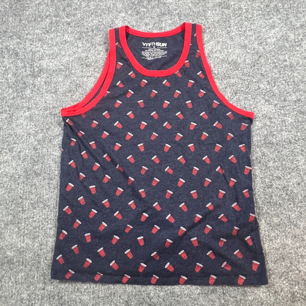 Fifth Sun Tank Top Men Medium Blue Red Solo Cup All Over Print Cotton Sleeveless